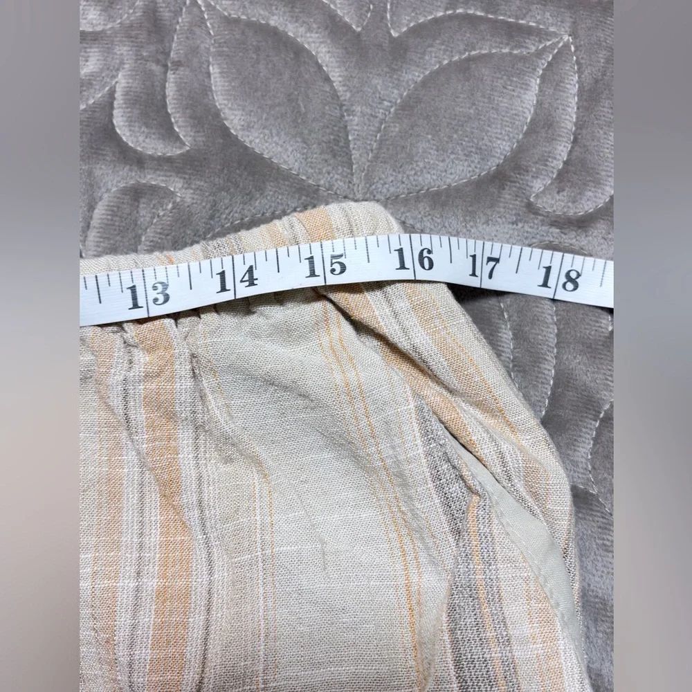 H&M Divided Women Pants Linen Viscose Blend Beige Wide Leg M Stripe